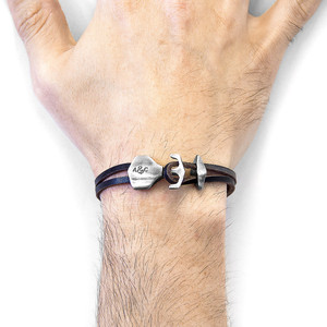 Dark Brown Delta Anchor Silver and Flat <b>Leather</b> <b>Bracelet</b> - Product Image 2