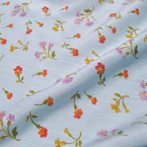 Haute qualité imprimé petite fleur bleu clair Floral doux belle impression <span class=keywords><strong>soie</strong></span> coton tissu pour femmes vacances robe vêtements - Product Image 6