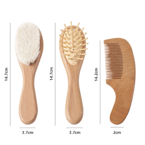 Prêt à expédier : Ensemble de 3 brosses et peignes à <span class=keywords><strong>cheveux</strong></span> pour bébé en bois naturel, poils doux de chèvre, <span class=keywords><strong>brosse</strong></span> de massage du cuir chevelu pour nouveau-nés - Product Image 6