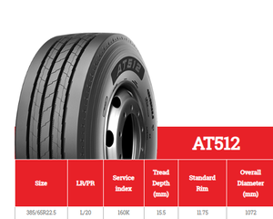 Pneus de camion AT512 385/65R22.5 haute performance, anti-éjection de pierres, pour éviter les dommages au profil des pneus dues à l'usure. - Product Image 3