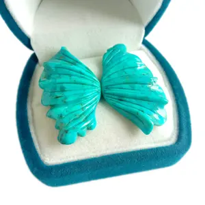 正品蓝色绿松石手工雕刻蝴蝶翅膀对雕刻