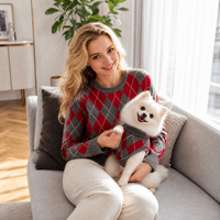 Set Sweater Rajut Argyle Custom untuk Manusia dan Anjing, Pakaian Rajut Wanita, Pakaian Anjing, Pabrik ODM OEM Grosir
