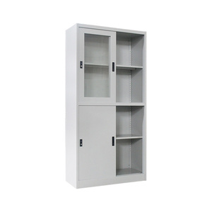 Armoire de rangement métallique de bureau avec porte coulissante en verre et serrure - Product Image 3
