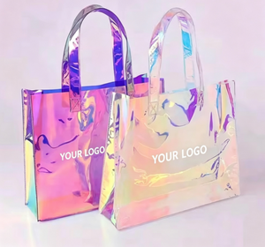 Sacs de shopping en PVC transparents holographiques à motif de lettres pliables avec logo personnalisé, fermeture à glissière, taille extra large - Product Image 2