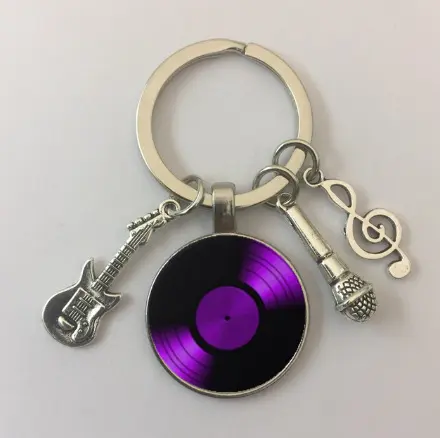 Promotionnel personnalisé DJ LP vinyle Musique porte-clés disque porte-clés en métal Festival de musique souvenirs cadeaux Microphone violon Porte-clés