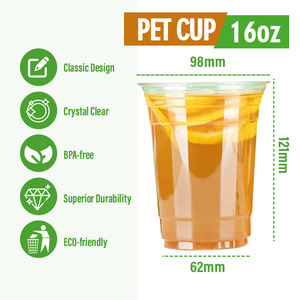 Vasos Desechables de Plástico PET Transparente para Bebidas, Impresión UV Personalizada, Pared Simple, 90 mm, para Comida Rápida, Refrescos, 24 oz, 12 oz, 16 oz, con Tapas - Product Image 4