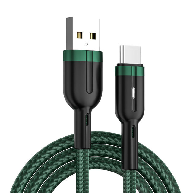 Smart Auto Power-Off Braided Charging Cable with LED Indicator, Fast Charging 3A USB to Type-C for Huawei iPhone  Android