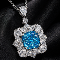 Pendentif en diamant de laboratoire bleu fantaisie taille coussin certifié IGI, en or massif 14K 18K, avec halo de diamants unique, idéal pour un cadeau