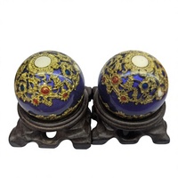 Boules de Baoding musicales en résine dorée Shouxing, ensemble cadeau de prospérité éternelle, couleurs émaillées exquises faites à la main