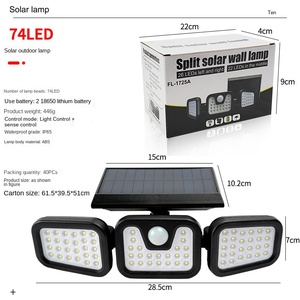 Luz solar de jardín con sensor de movimiento, luz solar para decoración de jardín, lámpara de luz solar, lámpara de pared para exteriores, luz LED solar para jardín, 3 lados, 74 LED - Product Image 2