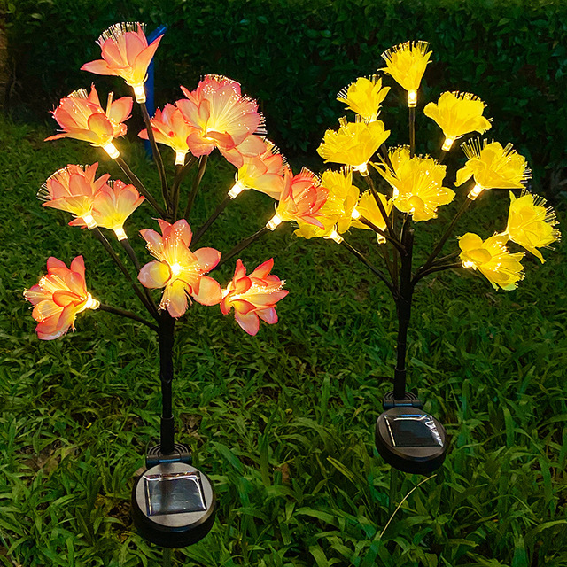 Peach Blossom Flower Solar Lights Outdoor Garden Decor for Patio Illumination