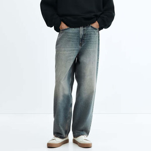 Fabricants sur mesure de jeans baggy en coton pour hommes, logo de marque personnalisé imprimé, vêtements décontractés pour hommes, jeans baggy droits - Product Image 1