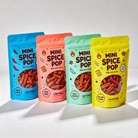 Bolsa con cierre de cremallera para mini snacks picantes, bajo MOQ, material SUP de grado alimenticio, impresión digital para ventana transparente