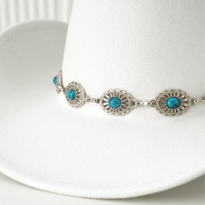 Sombrero de Vaquero Blanco con Banda de Conchos Turquesa, Estilo Occidental, Ala Ancha, Accesorio de Moda Unisex - Product Image 2
