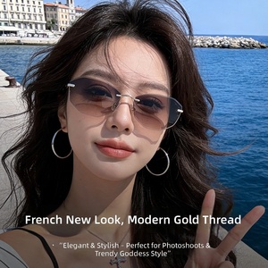 Boch Model 7367 2026 High Quality Metal Frameless Square Blue UV400 Sunglasses for Women <strong>Face</strong>-Slimming Outdoor Travel Cycling - Product Image 2