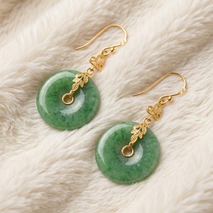 Boucles d'oreilles pendantes en forme de donut plaqué or 14 carats avec pierre d'aventurine verte, fermoir à levier, bijoux pour femmes en pierres précieuses naturelles, OEM/ODM - Product Image 3