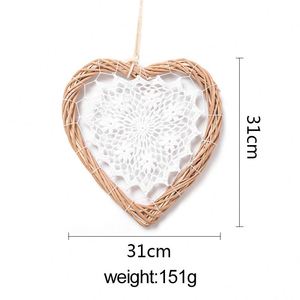 2022 nouveau Style fait à la main rustique filet de pêche chanvre corde Clip saule dentelle en forme de coeur 31x31cm cadre Photo pour la décoration intérieure et cadeaux - Product Image 2