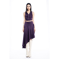 Haut bas ourlet élégant Style fête haute qualité tissé tissu fluide drapé robe ANYSHAPE Vietnam porter violet Satin jupe femmes