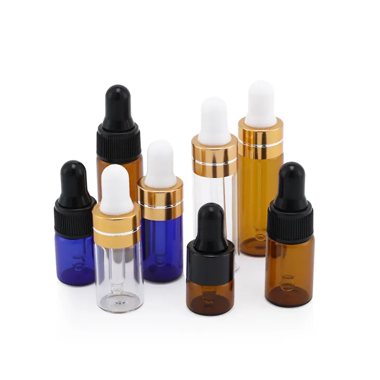 Luxury 1ml 2ml 3ml 5ml 10ml travel sample mini small essential oil dropper vials bottle amber clear glass vial with lid