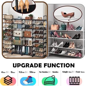 Étagère à chaussures à 9 niveaux en fer Organisateur de stockage <span class=keywords><strong>Placard</strong></span> 4 rangées Grande capacité 70 paires avec 18 crochets pour <span class=keywords><strong>garage</strong></span> Armoire à chaussures - Product Image 5