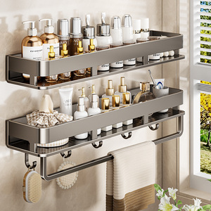 Gunmetal gray bathroom <b>shelf</b>, no drilling required, wall-mounted toilet/washbasin wall-mounted storage rack - Product Image 3