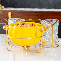 Soupière en forme de citrouille mignonne de couleur bonbon Casserole en céramique Pot à soupe et bols en verre avec support doré