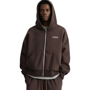 500 Gsm Heavyweight Cotton Fleece Tracksuit Blank Oversized Full Zip Hoodie Low Cost Custom Wide Leg Pants Set <b>Streetwear</b> - Product Image 1