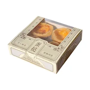 Boîte en carton de conception créative pour tarte aux œufs pain cupcake croissant macaron bouffée emballage de tarte à la citrouille avec fenêtre transparente