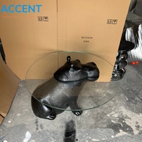 Table basse en fibre de verre solide en forme d'hippopotame, statue créative d'animal en FRP, base ronde, pour la maternelle