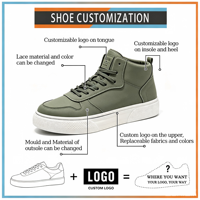 Baskets montantes en cuir suédé mat lisse avec logos personnalisables, lacets interchangeables, tissus supérieurs modifiables et semelle extérieure ajustable