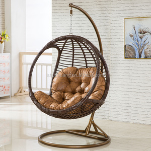 Outdoor or Indoor Round PE Rattan <strong>Swing</strong> Chair Metal <strong>Frame</strong> Single Hanging Chair with Cushion - Product Image 3