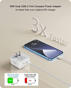 Bộ sạc tường VHBW Dual USB C <span class=keywords><strong>35W</strong></span> PD3.0 cho iPhone 14, Bộ đổi nguồn nhỏ gọn có phích cắm có thể gập lại, tương thích với các sản phẩm dòng Apple - Product Image 4