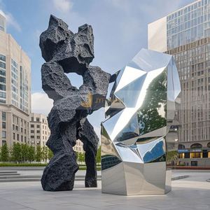 Miroir de jardin sur pied en acier inoxydable, sculpture irrégulière, moderne, style Art déco, étanche, multifonctionnel et durable - Product Image 4