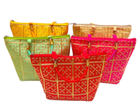 Pochette de soirée indienne faite à la main en soie satinée brodée vintage avec perles et deux poignées – Idéale pour le Nouvel An, les mariages et les fêtes