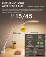 LED-Schreibtischlampe mit Touch-/Fernbedienungs-Dimmfunktion/Farbwechsel, Metall, faltbar, AC-betrieben, augenschonend, verstellbar für Studenten, Lesen, Schreiben, Malen, Design