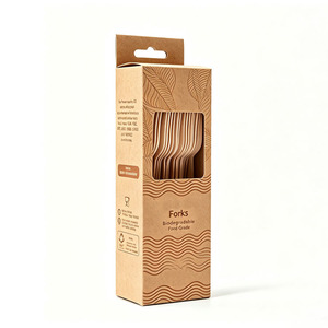 Boîte d'emballage en papier kraft avec fenêtre pour fourchettes en bois jetables, couteau et cuillère en bois biodégradables - Product Image 3