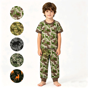 Pyjama 2 pièces personnalisé pour bébé garçon, motif camouflage de chasse à l'elk, 95% coton 5% élasthanne, ensemble de vêtements pour frères - Product Image 1