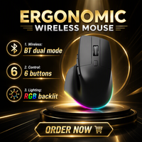 Mouse Nirkabel Ergonomis Isi Ulang BT Dual Mode 6 Tombol RGB Backlit Optik untuk Laptop dan Desktop