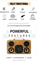 Speaker Bluetooth portabel bergaya retro klasik vintage M300 40W 5400mAh dengan pegangan, subwoofer, layar display, dan terbuat dari kayu.