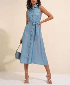 Clothing Manufacturers Custom Belted <strong>Denim</strong> <strong>Dresses</strong> Wholesale High Quality Front Button Down Modest Streetwear <strong>Denim</strong> <strong>Dress</strong> Women - Product Image 4