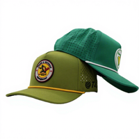 Gorra de Béisbol Personalizada de 5 Paneles con Parche de PVC y Logotipo, Gorras de Golf Impermeables con Perforaciones Cortadas a Láser, Gorra de Golf de Poliéster Verde con Cordón
