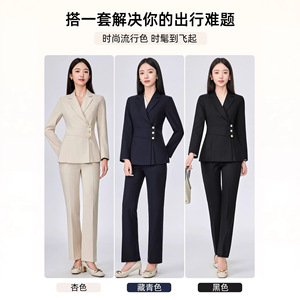 Women's Black Suit Set Polyester Full Sleeve Anti-Wrinkle Office Lady Autumn Professional Attire - Product Image 2