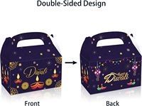 12 boîtes à friandises Diwali, boîtes cadeaux en papier avec poignée, motifs de lumières du festival indien, pour bonbons, biscuits et friandises, avec impression de lanterne Diya