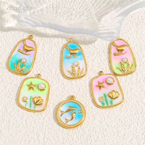 Gradiente Marino Dorado |   Colgantes de Acero Inoxidable con <span class=keywords><strong>Esmalte</strong></span> y Baño de Oro PVD de 18K para Fabricación de Joyería DIY |   Impermeable e Hipoalergénico - Product Image 6