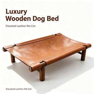Cama para Mascotas de Cuero Premium con Marco de Madera Sólida Elevado, Resistente y Remachado, para Interiores y Exteriores, Cama Refrescante para Perros, Suministro al por Mayor - Product Image 1