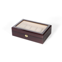 Boîte de rangement pour 10 montres en bois d'ébène rouge de luxe, finition brillante, doublure en daim camel, construction en MDF, verrouillable, anti-poussière