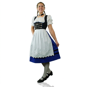 Women's Bavarian Dirndl <b>Dress</b> Knee-Length A-Line Short Sleeve Vintage Folk Costume With Lace Up Corset White Blue Contrast Color - Product Image 1