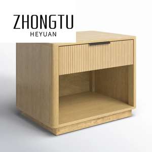 Modern 1-Drawer Oak Wooden Bedside Table <strong>Mirrored</strong> Finish Wide <strong>Nightstands</strong> for Home Hotel Nordic Style Foldable Design for Living - Product Image 3