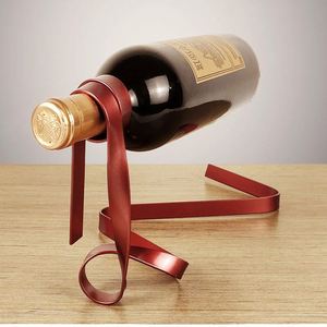 Novelty Wedding Gift Suspension Iron Rack Stand Bar Ornament Silk Rope Suspended Ribbon Wine Rack <b>Bottle</b> Holder - Product Image 1