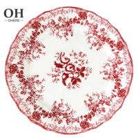 Nouveau design – Service de table floral rouge – Assiettes de présentation de mariage en forme de fleur verte – Lot de 4 assiettes – Vaisselle pour événements, traiteur et location